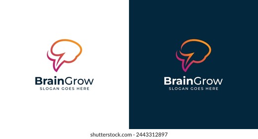 Creative Brain Grow Logo. Brain and Arrow Up with Modern Minimalist Style. Smart, Intelligence, Innovation Logo Icon Symbol Vector Design Inspiration.