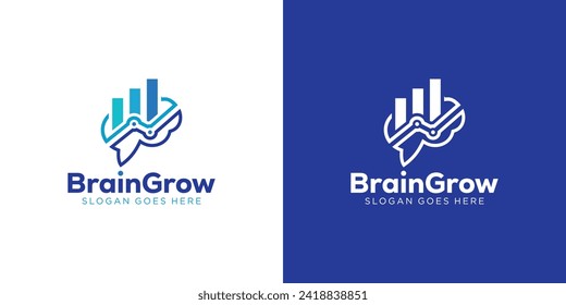 Logo Creativo de Brain Grow. Barra De Gráfico De Estadísticas Cerebrales Con Estilo De Esquema Lineal Moderno. Plantilla de diseño de vectores del símbolo del logotipo del cerebro.