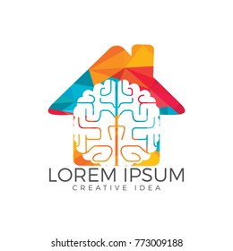 Creative brain house logo design. Think idea concept.Brainstorm power thinking brain Logotype icon.