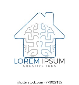 Creative brain house logo design. Think idea concept.Brainstorm power thinking brain Logotype icon.