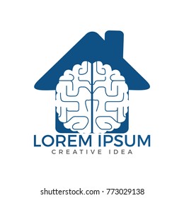 Creative brain house logo design. Think idea concept.Brainstorm power thinking brain Logotype icon.