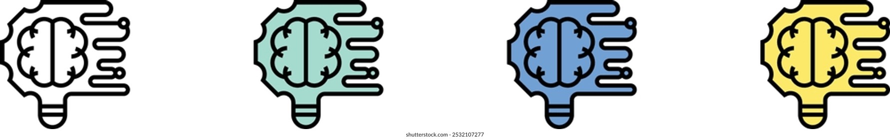 creative brain icon. Outline, Green, Blue and Yellow Style Design Isolated On White Background