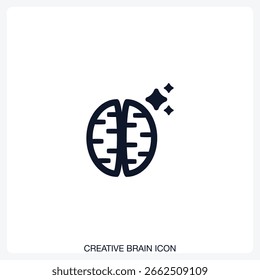 Creative Brain Icon solid vector icon with a bold, minimal design. Suitable for presentations, websites, apps, infographics, and various digital or print projects.