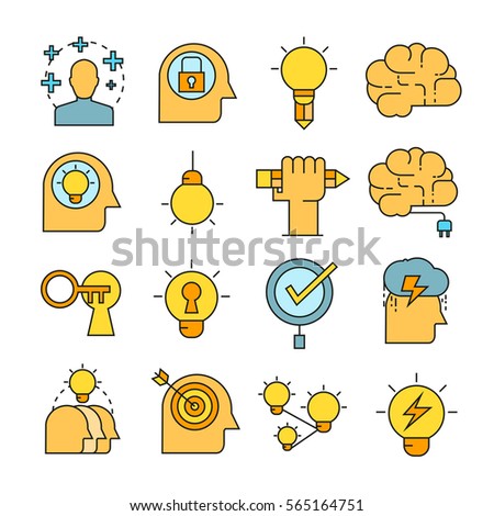 creative and brain icons color style