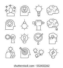 creative and brain icons outline on white background
