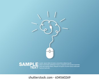 Creative brain idea concept and computer mouse symbol. Progression of idea concept. Business, education and industrial idea. Vector illustration