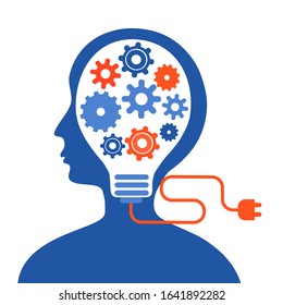Creative brain idea concept design layout for poster flyer cover brochure. Brain power for presentation, booklet, web site. Light lamp in human brain.