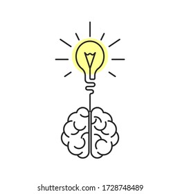 Creative brain idea. Human brain and light bulb illustration. Isolated on white background. 
