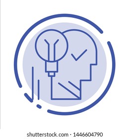 Creative, Brain, Idea, Light bulb, Mind, Personal, Power, Success Blue Dotted Line Line Icon