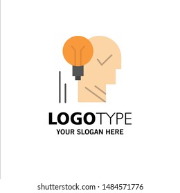 Creative, Brain, Idea, Light bulb, Mind, Personal, Power, Success Business Logo Template. Flat Color. Vector Icon Template background