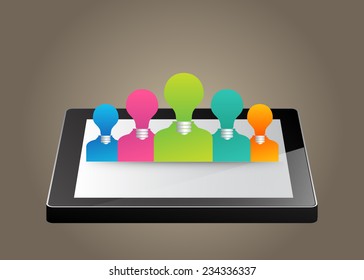 Creative brain Idea and light bulb concept, design for poster flyer cover brochure, business idea, education concept.vector illustration. Tablet computer. speech bubble.