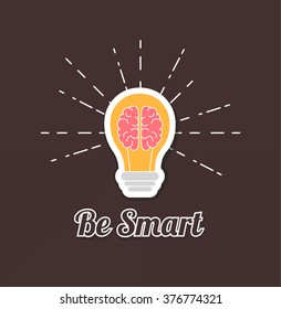 Creative brain Idea and light bulb concept, vector illustration with text Be Smart