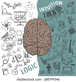 Creative brain Idea. Vector concept. Left and right brain functions,Human brain concept