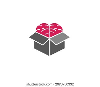 Creative Brain Inside A Box Logo Vector Symbol Design Illustration