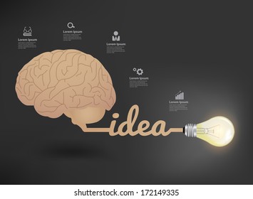 Creative brain and light bulb Idea concept, World creative inspiration concept modern design template workflow layout, diagram, step up options, Vector illustration