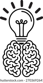 Arte creativo de la línea de la bombilla del cerebro – Ilustración vectorial mínima del concepto de la innovación aislada en el fondo blanco 