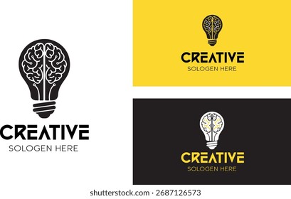 Creative Brain Glühbirne Logo Design Innovation und Ideenkonzept