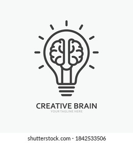 Creative brain in line icon, Creative idea light bulb logo vector illustration, Symbol of innovation, idea, mind, thinking, solution, education 