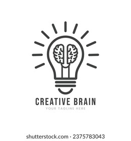 Icono de cerebro creativo en línea, Ilustración vectorial de la bombilla de ideas creativas, Símbolo de innovación, idea, mente, pensamiento, solución, educación 
