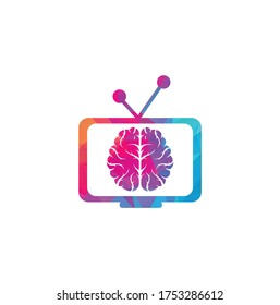 Creative brain logo design. Brainstorm power thinking brain Logotype icon. Tv and brain logo