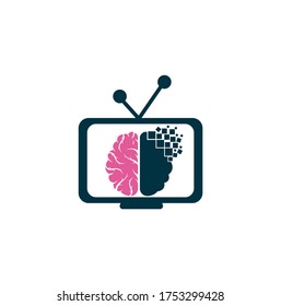 Creative brain logo design. Brainstorm power thinking brain Logotype icon. Tv and brain logo