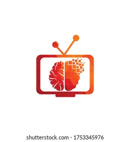 Creative brain logo design. Brainstorm power thinking brain Logotype icon. Tv and brain logo