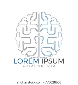 Creative brain logo design. Think idea concept.Brainstorm power thinking brain Logotype icon.