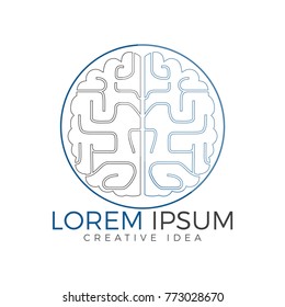 Creative brain logo design. Think idea concept.Brainstorm power thinking brain Logotype icon.