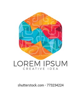 Creative brain logo design. Think idea concept.Brainstorm power thinking brain Logotype icon.