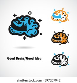 Creative brain logo design vector icon with best hand sign.Best idea,good brain,good idea sign.Education and business logotype concept. Vector illustration