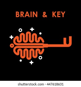 Creative brain logo with key symbol. Key of success.Concept of ideas inspiration, innovation, invention.Key Logo.Brain Logo.Bulb Logo.Business and education idea concept.Vector illustration.