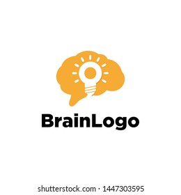 Creative brain logo. Brain with light bulb vector illustration.