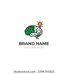 Creative Brain Logo with Lightbulb – Innovation And Idea Concept
