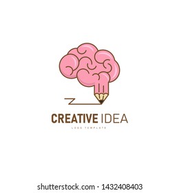 Creative Brain Logo. Brain and Pencil Shape as a creative idea.