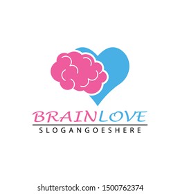 Creative brain and love shape logo design.