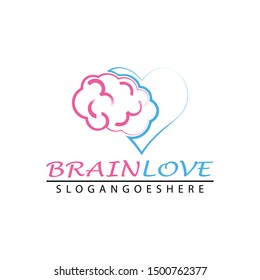 Creative brain and love shape logo design.