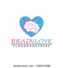 Creative brain and love shape logo design.