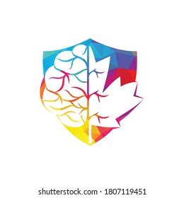 Creative brain and maple leaf logo design. Canada business sign.
