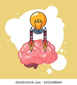 creative brain organ with bulb vector illustration design