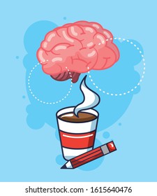 creative brain organ with coffee vector illustration design