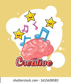 creative brain organ with music notes vector illustration design