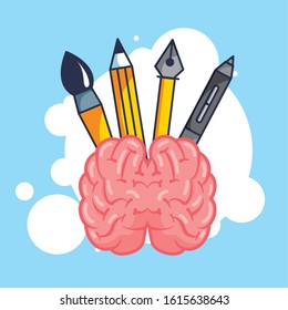 creative brain organ with set items vector illustration design