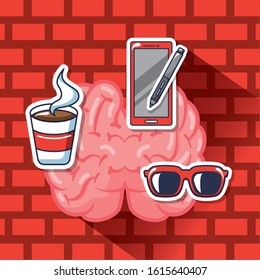 creative brain organ with set items vector illustration design