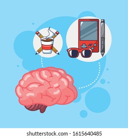 creative brain organ with set items vector illustration design