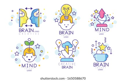 Creative Brain Original Logo Design Templates Collection Vector Illustration on White Background