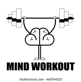 Creative brain sign with the barbell on white background. Concept of education idea, mental health, brainstorm ,business idea .Vector illustration
