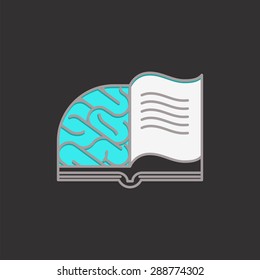 Creative brain sign and book symbol on background. Vector illustration.
