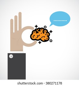 Creative brain sign idea,flat design.Concept of ideas inspiration, innovation, invention, effective thinking, knowledge and education. Business and concept and businessman hand.Vector illustration