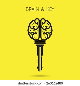 Creative brain sign with key symbol. Key of success. Business and education idea concept. Vector illustration.