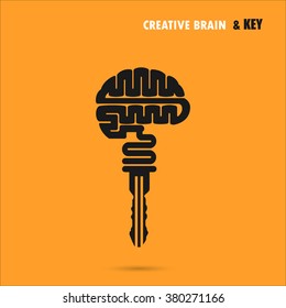 Creative brain sign with key symbol. Key of success.Concept of ideas inspiration, innovation, invention, effective thinking and knowledge. Business and education idea concept. Vector illustration.